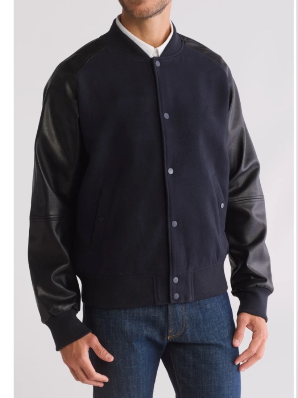 Slate & Stone Faux Wool & Faux Leather Varsity Bomber Jacket Size Medium NWT